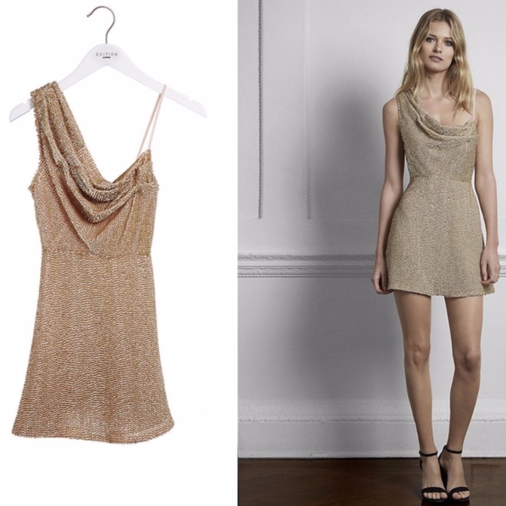 EXPRESS Edition HAND BEADED Gold SequinDress $298